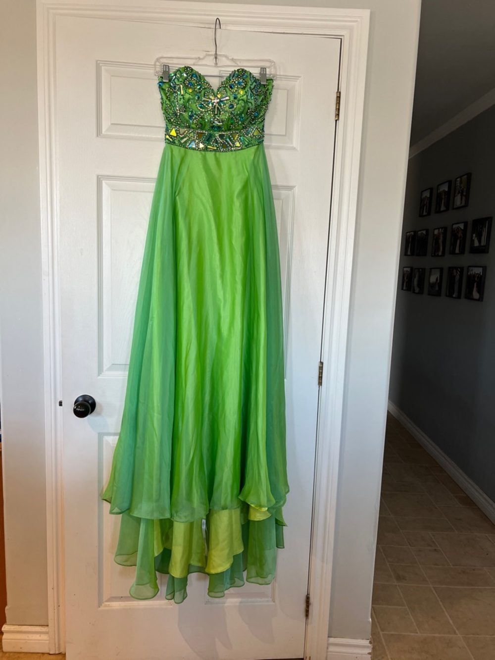 Tony Bowls Lime Green Beaded Strapless Prom Dress